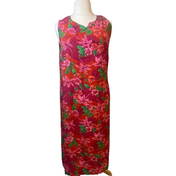 Betsy Lauren 22W Sleeveless Maxi Dress Floral Hawaiian Print 100% Rayon - Picture 1 of 5